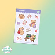 cosy capybara gamer sticker sheet