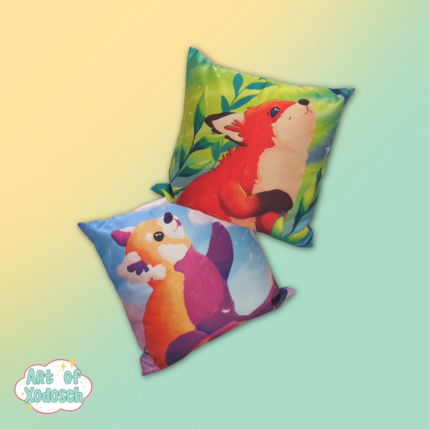 red panda x fox pillow