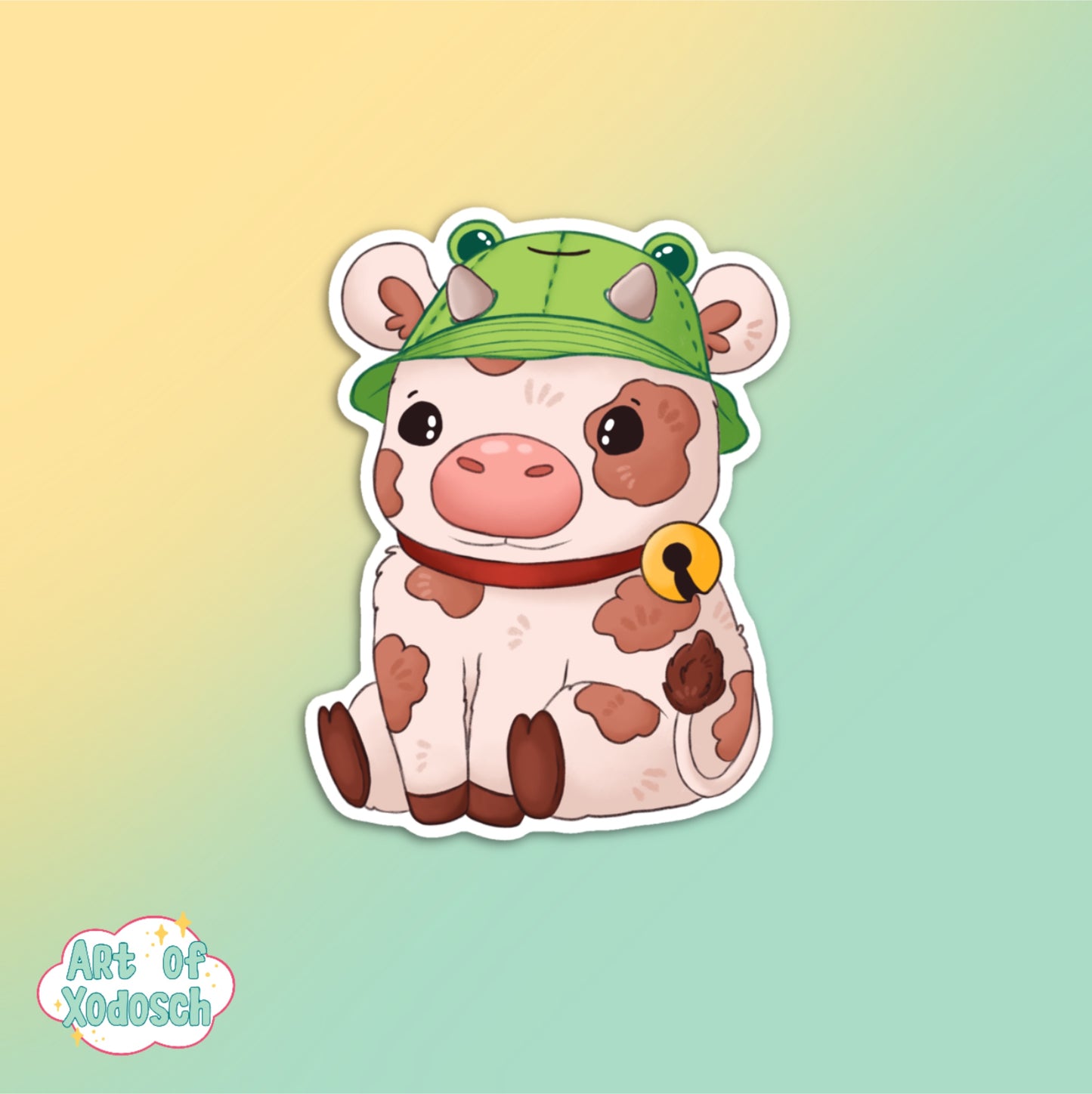 cow with froggy hat sticker