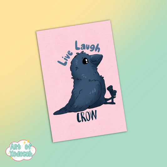 live laugh crow postcard
