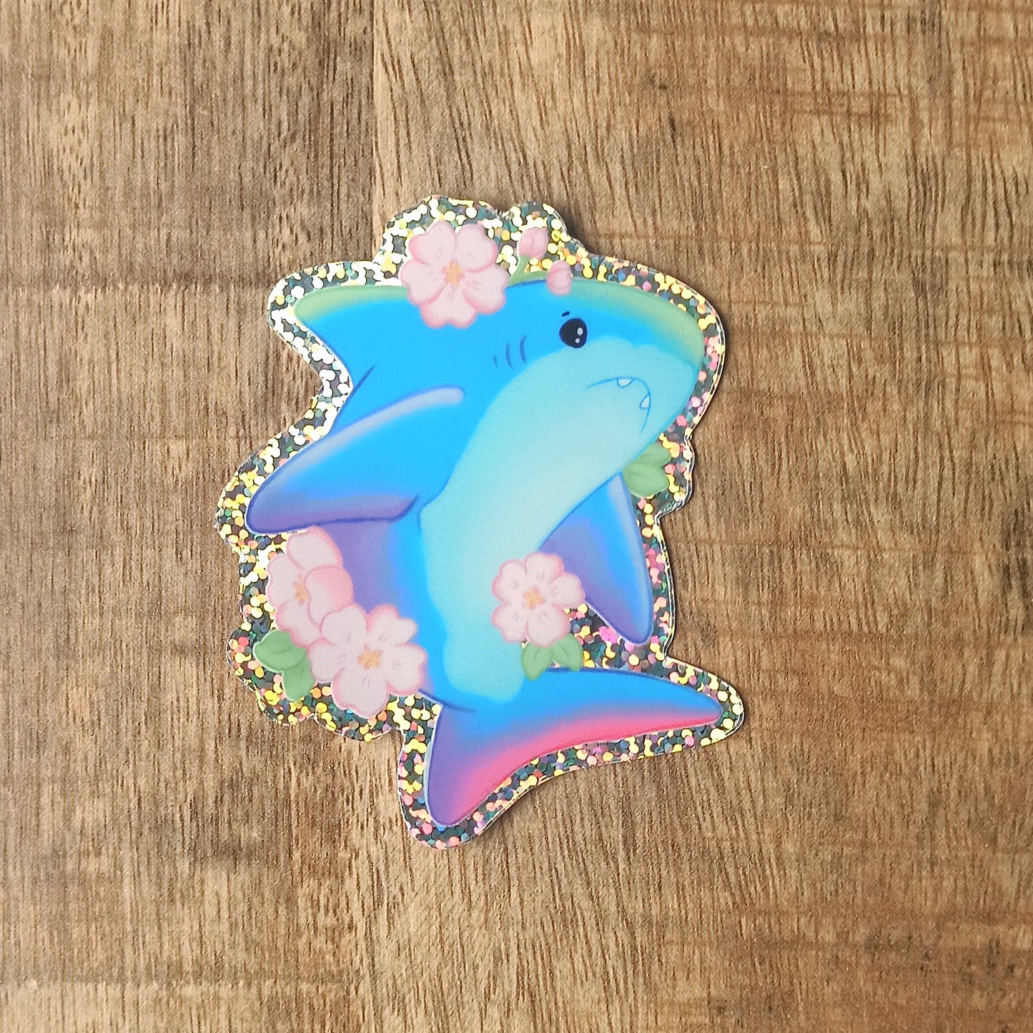 flower shark glitter sticker
