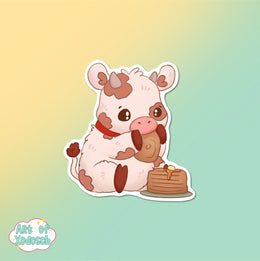 cow eating pancakes sticker